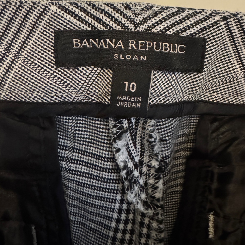 Banana Republic Glen Plaid Trousers Black White Tailored Work Pants Size 10 - Picture 2 of 4